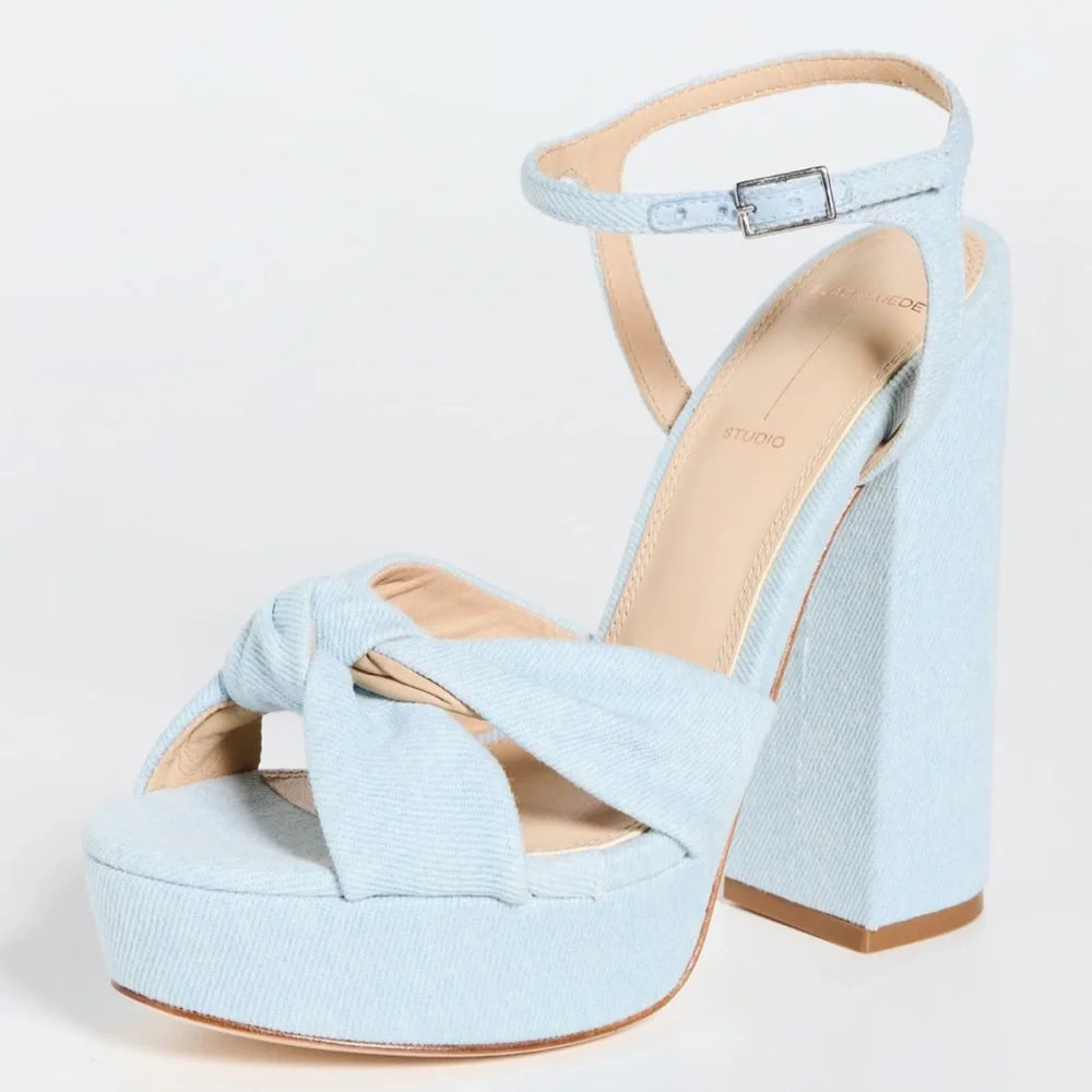 Black Suede Studio Abby Platform Sandal in Light Denim, Size: 9